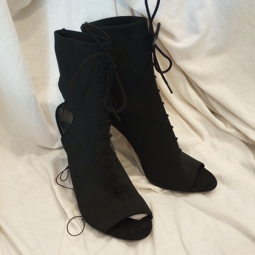 Express Black Lace-Up Peep Toe Ankle Boots